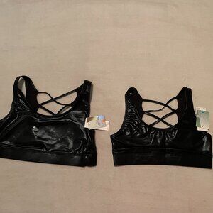 Justice, Kids Set, Size 32 & Size 36, Black Faux Leather Sports Bras.